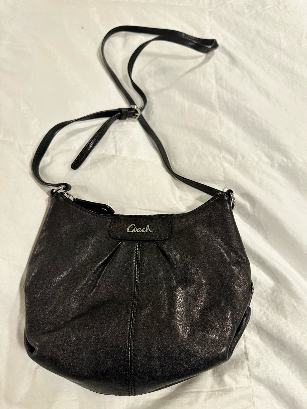 Coach Ashley Black Leather Pleated Crossbody Bag